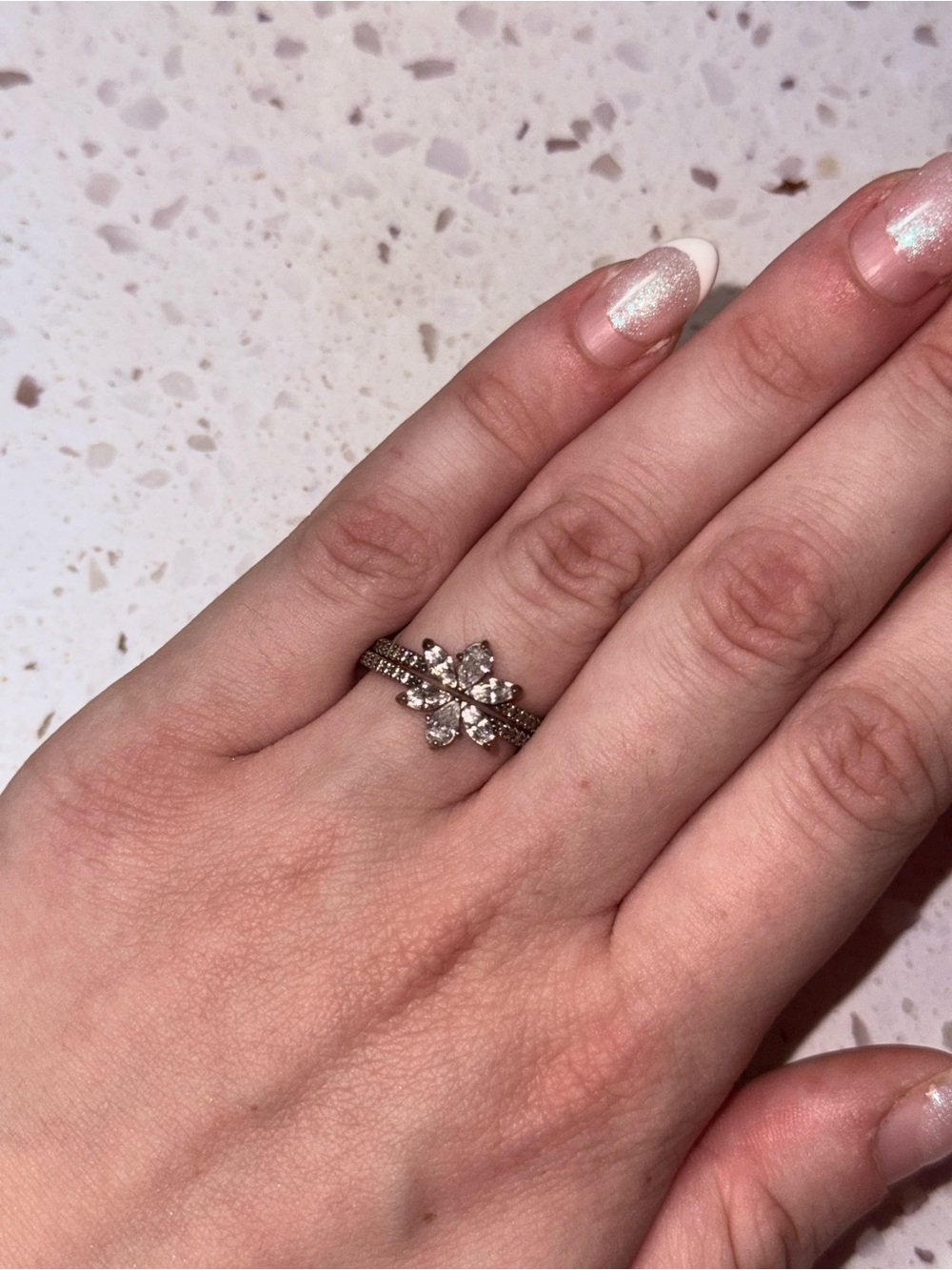 Pandora Silver Floral Crystal Stackable Ring Set